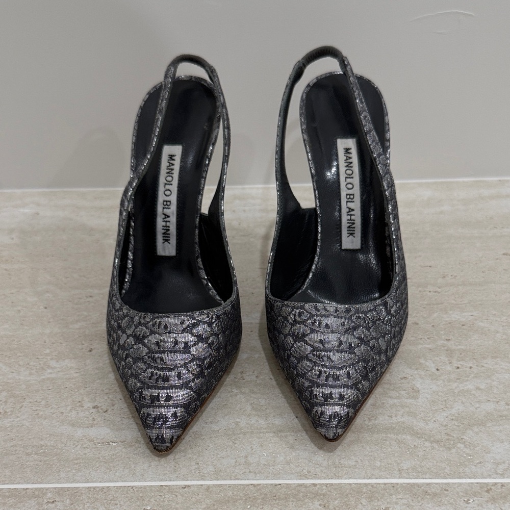 Manolo Blahnik Metallic Patterned Slingback Heels